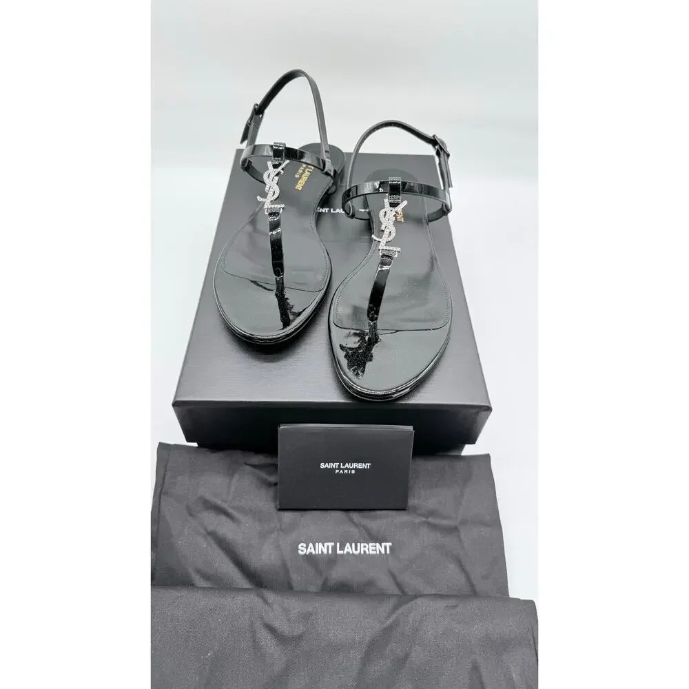 Saint Laurent Cassandra YSL Crystal Logo Sandals SZ: 36
